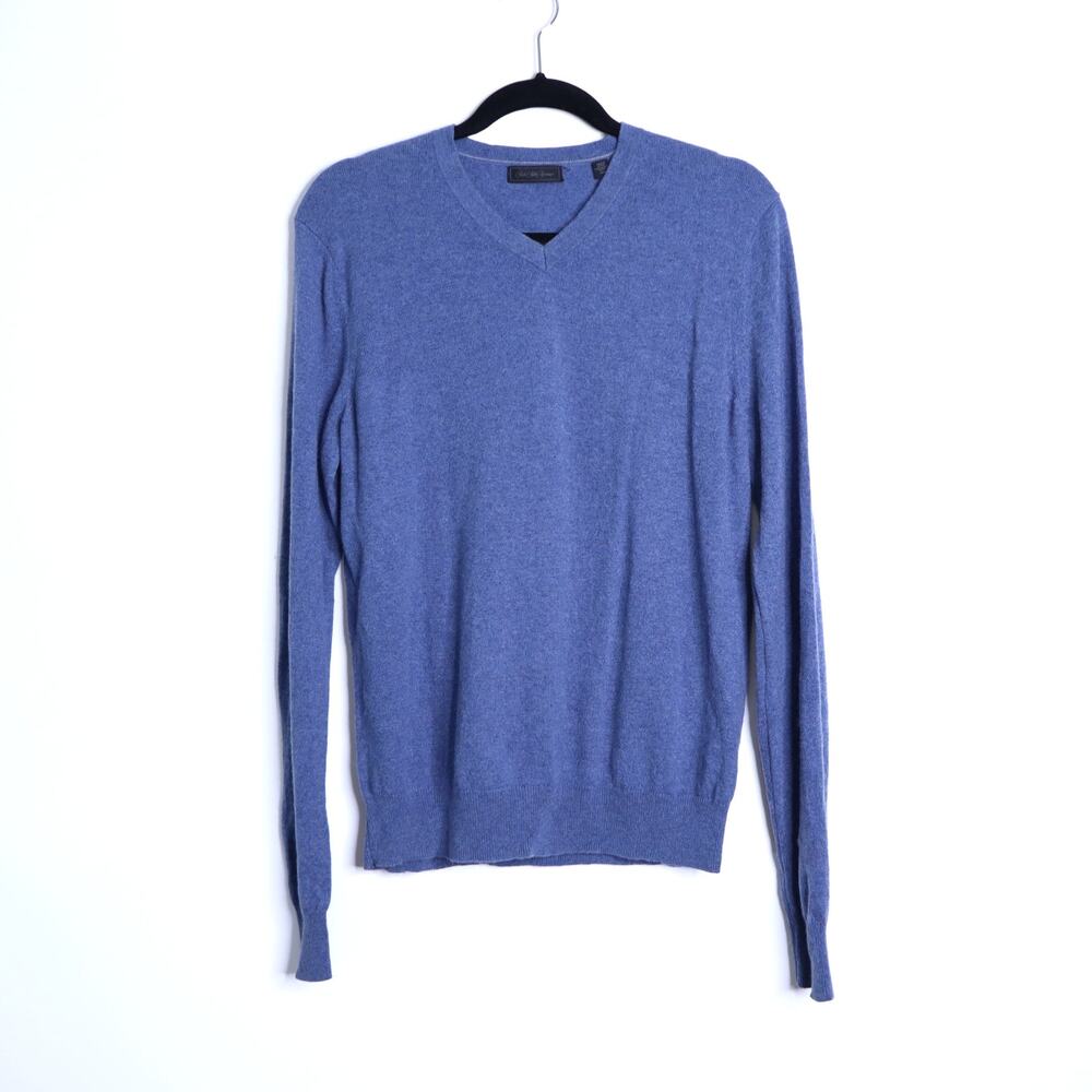 SAKS FIFTH AVENUE Cashmere V Neck Sweater Cloud Blue Knit Pullover Men's M